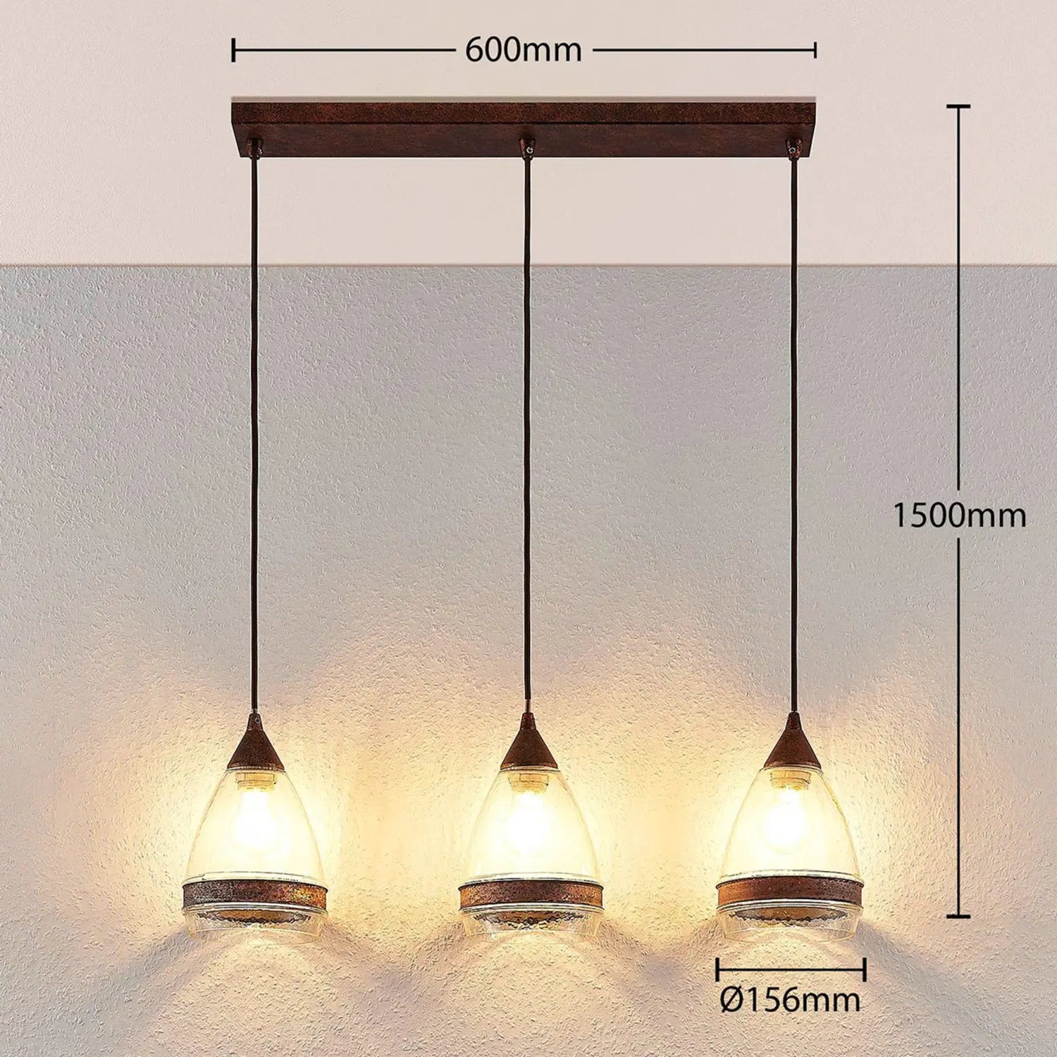 B-Ware Lindby Glas Pendelleuchte Millina Pendellampe Lampe Leuchte 3 Flg. E27 Rostbr107 - 4251096551570