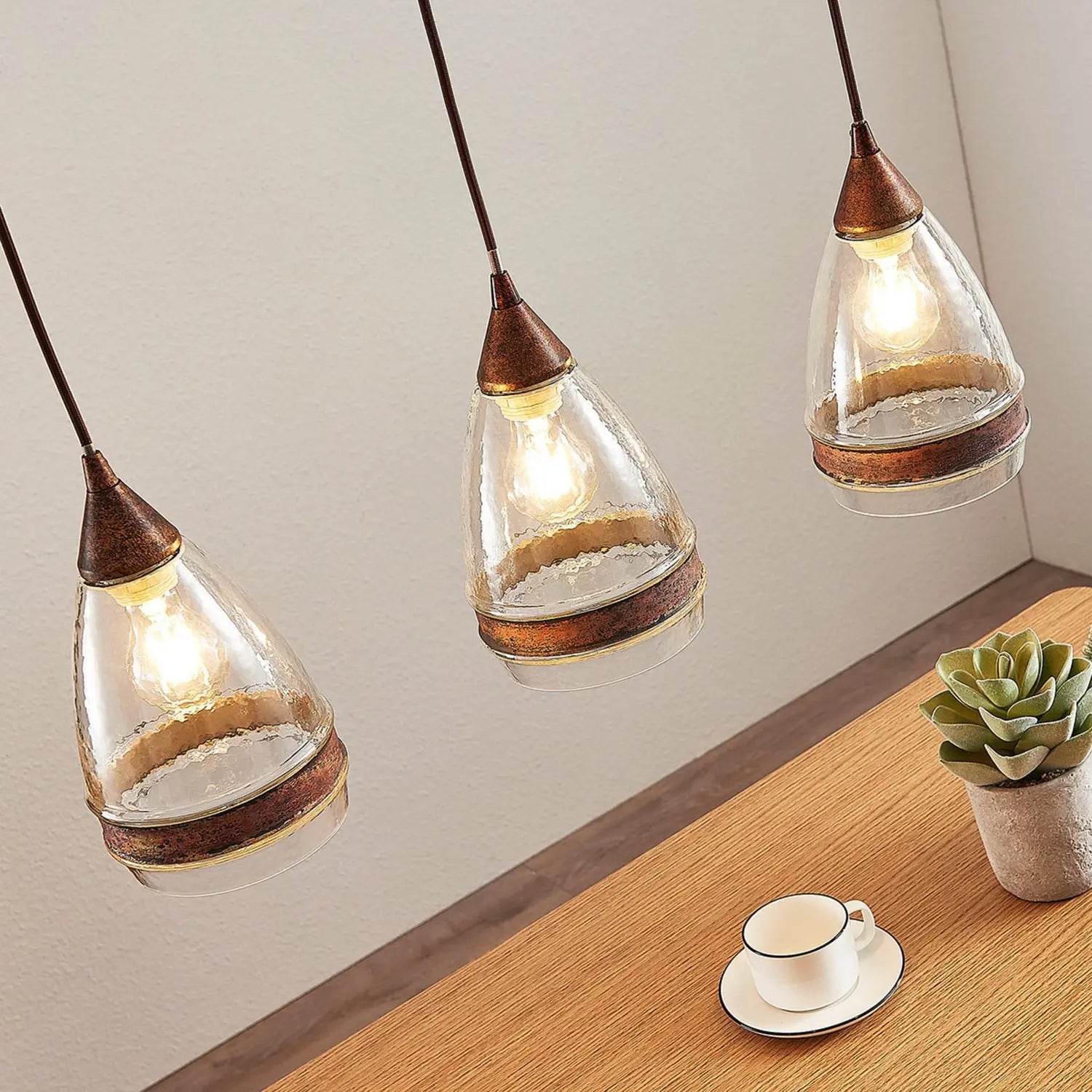 B-Ware Lindby Glas Pendelleuchte Millina Pendellampe Lampe Leuchte 3 Flg. E27 Rostbr107 - 4251096551570
