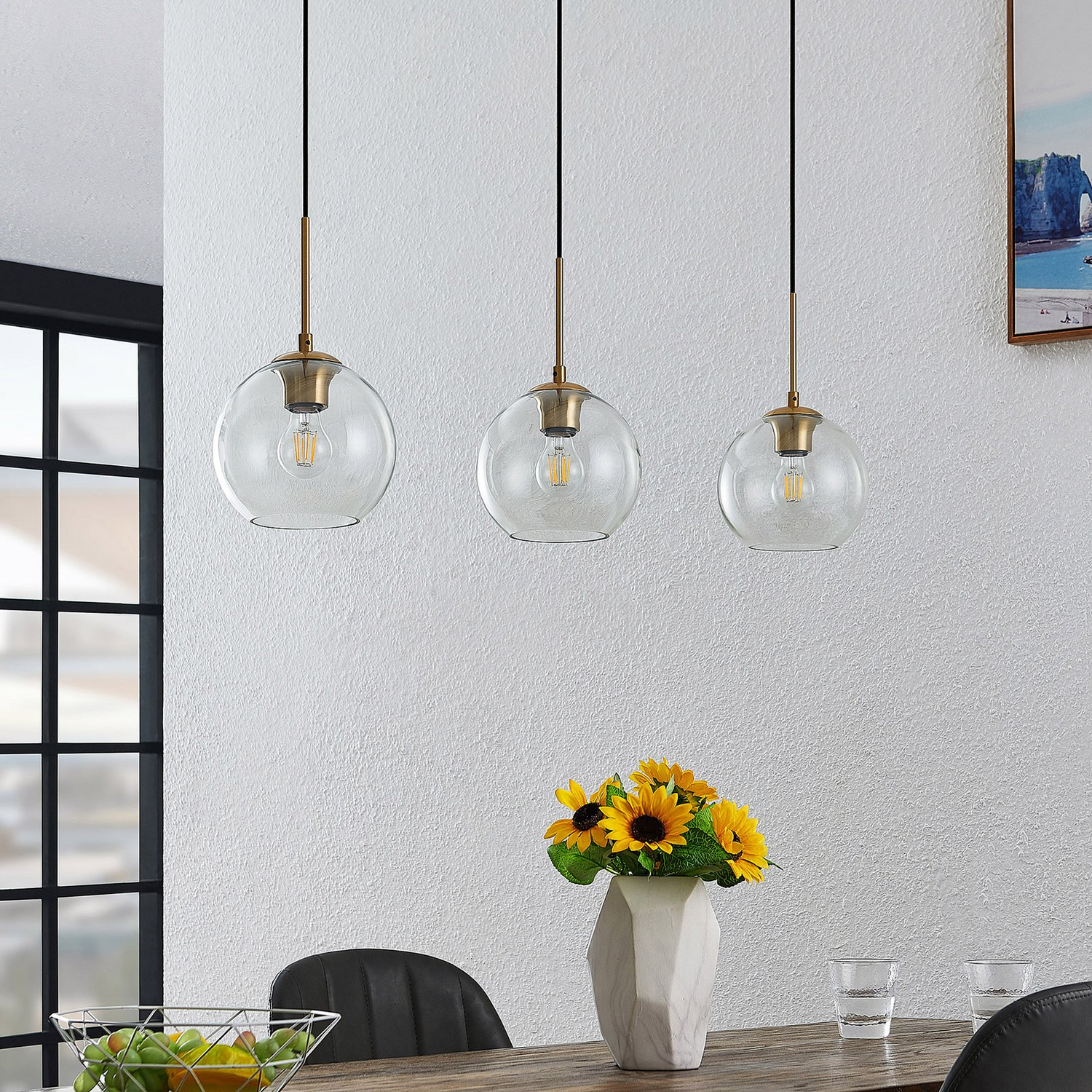 B-Ware Lindby Hängeleuchte Pendelleuchte Grady Messing Glas Lampe Leuchte Led 110 Cm