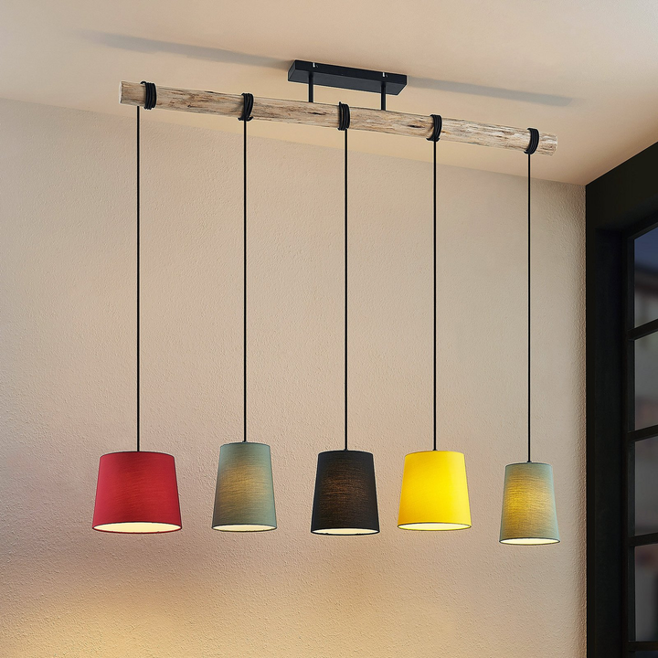 Lindby Amilia Hängeleuchte Hängelampe Lampe Leuchte 5 Fl. E27 Holz Eisen Bunt B-Ware