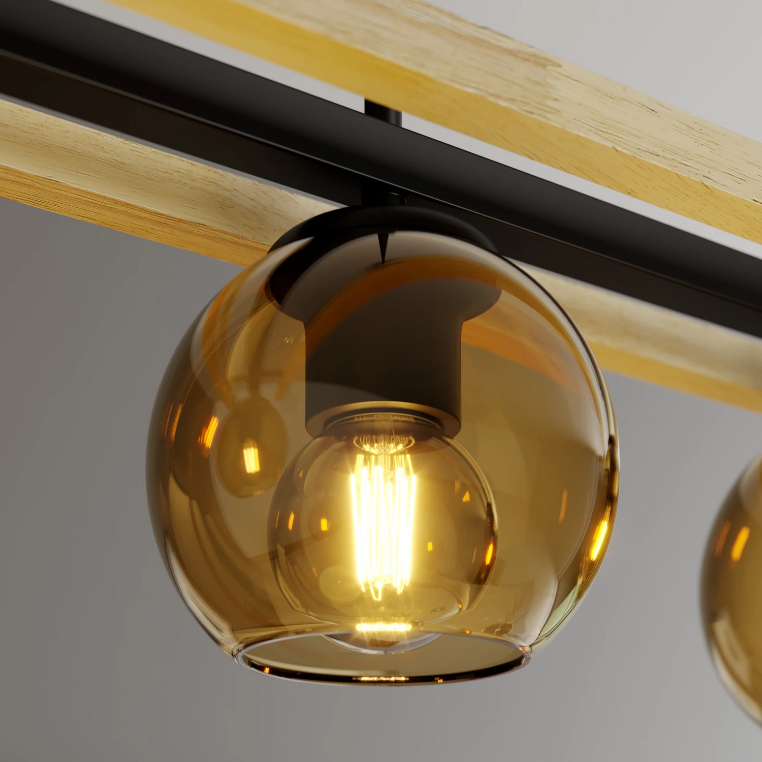 B-Ware Lindby Hängelampe Pendelleuchte Enrique Hängeleuchte Amber 4flg Glas Holz E27 - 9624908