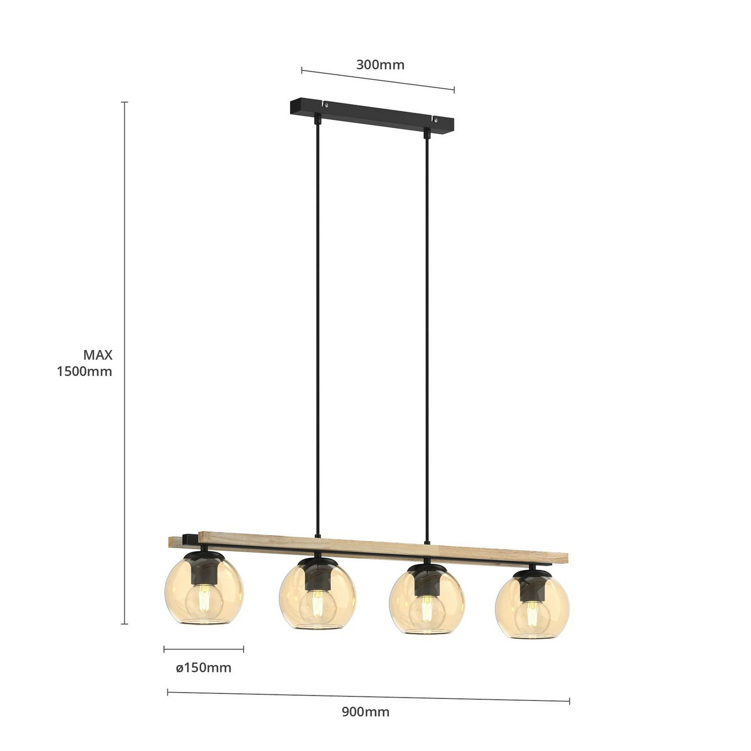 B-Ware Lindby Hängelampe Pendelleuchte Enrique Hängeleuchte Amber 4flg Glas Holz E27 - 9624908