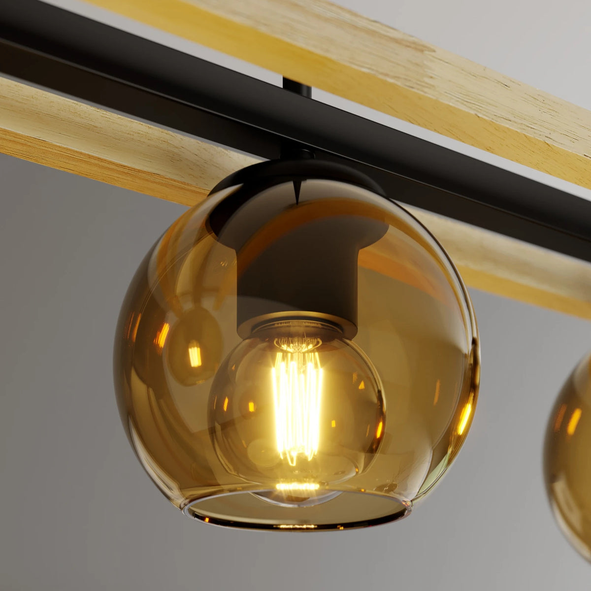 Lindby Hängelampe Pendelleuchte Enrique Hängeleuchte amber 4flg Glas Holz E27 - 9624908