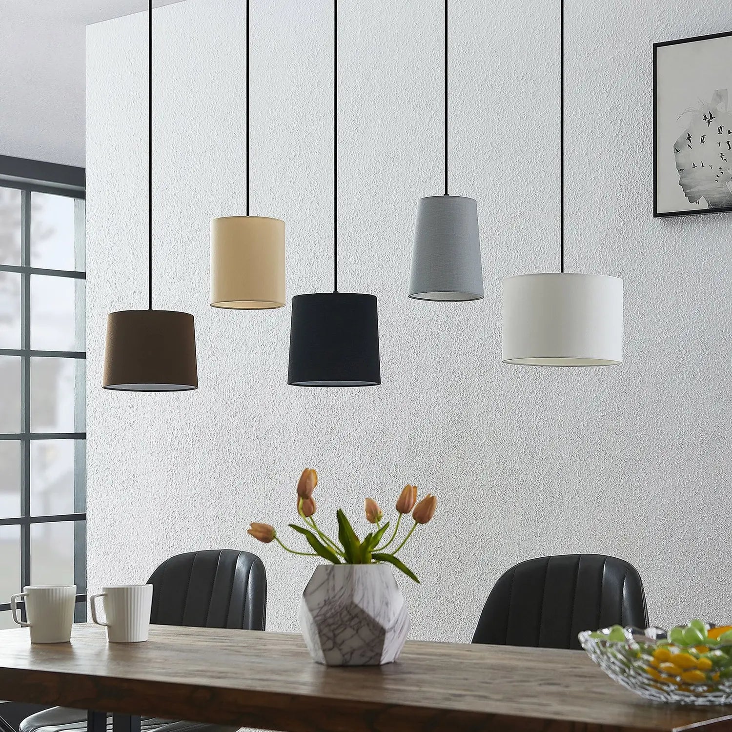 B-Ware Lindby Hängeleuchte Pendelleuchte Amilia Grau Beige E27 5 Flammig Stoff - 17007646877652