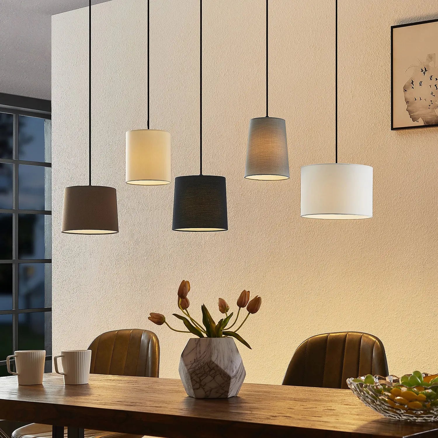 B-Ware Lindby Hängeleuchte Pendelleuchte Amilia Grau Beige E27 5 Flammig Stoff - 17007646877652