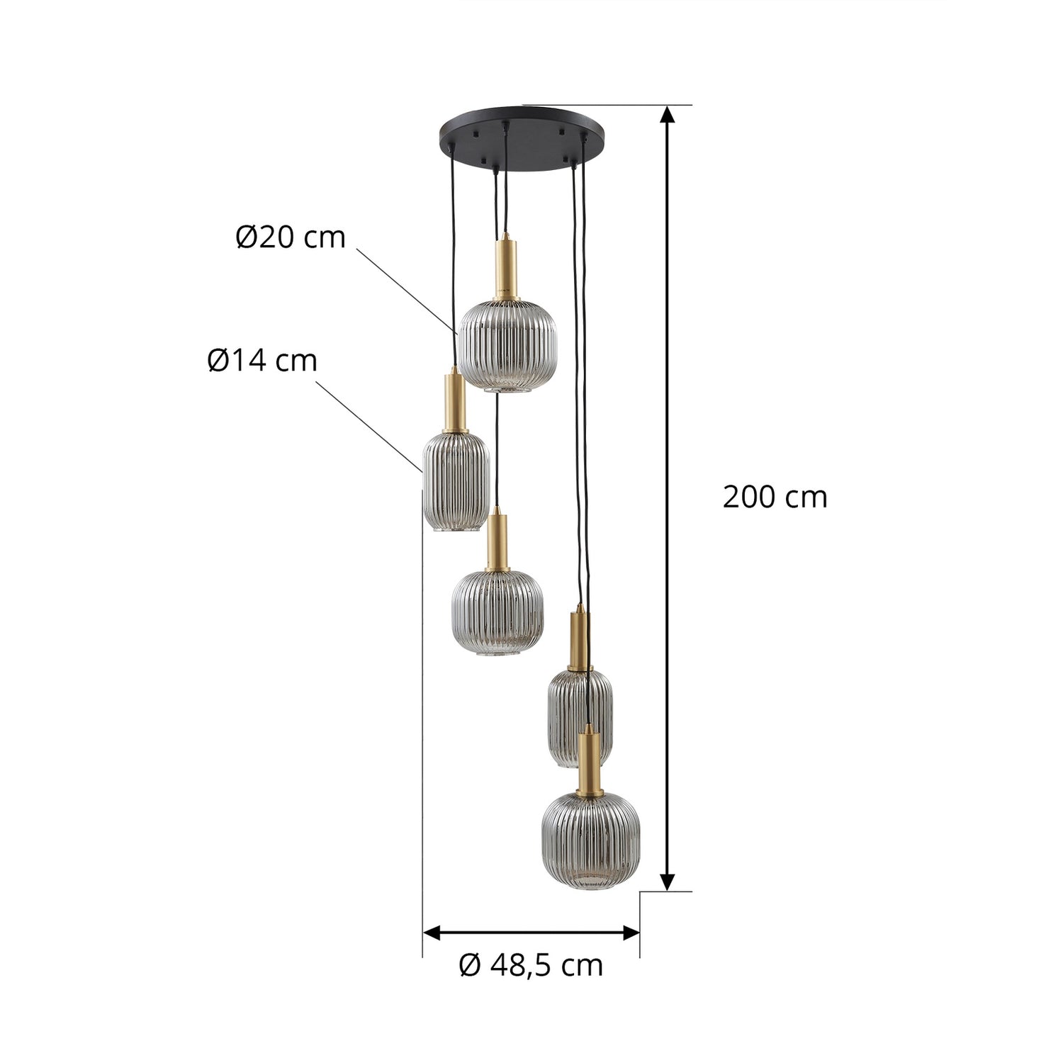 B-Ware Lindby Hängeleuchte Pendelleuchte Doroteo 5 Flammig Grau Glas678 - 4251911793000