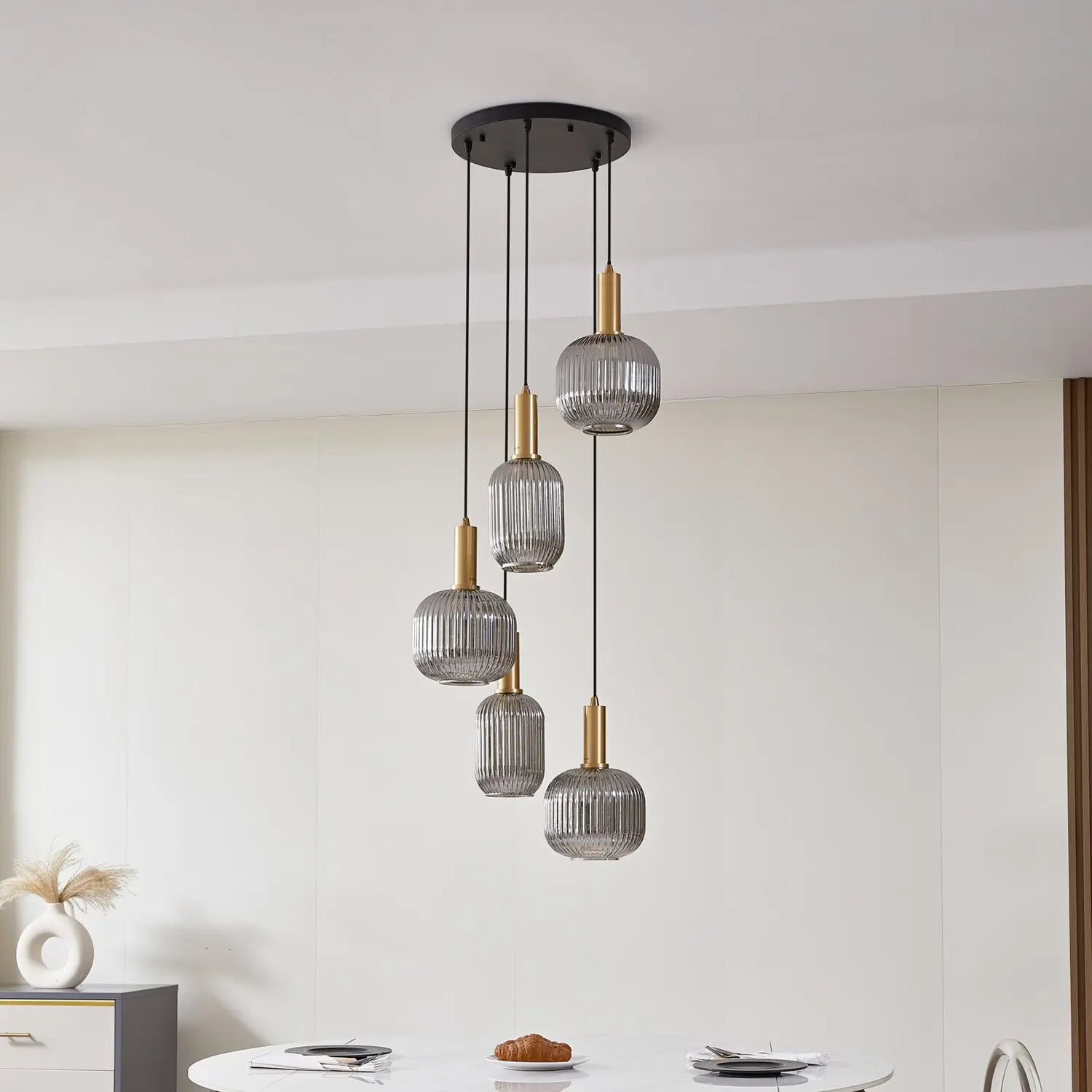B-Ware Lindby Hängeleuchte Pendelleuchte Doroteo 5 Flammig Grau Glas678 - 4251911793000