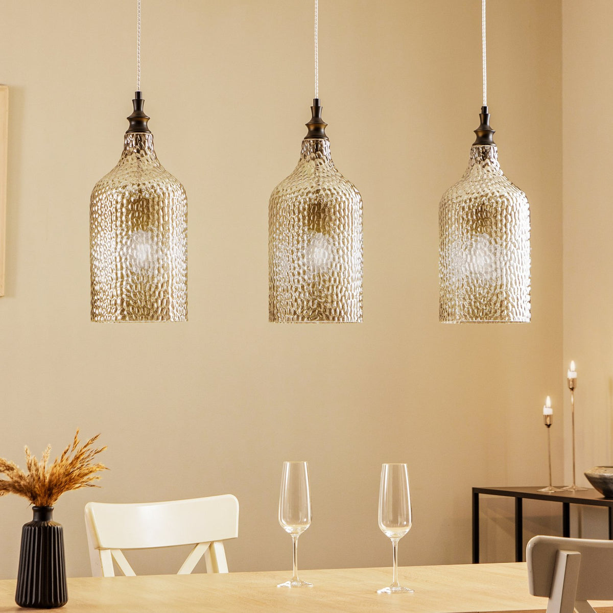 Lindby Hängeleuchte Pendellampe Drakar 3-flg grau Glas Ø 19,5 cm - 4251911778212