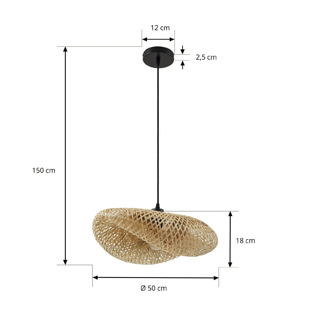 Lindby Hängeleuchte Pendelleuchte Eleane Bambus natur Länge 50 cm E27 LED Lampe - 4255830900303