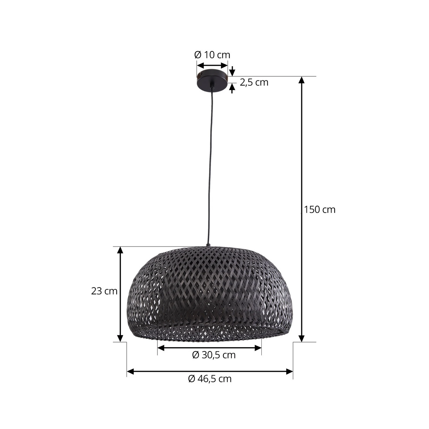 Lindby Hängeleuchte Eskil Hängelampe Pendelleuchte Schwarz Bambus ø 46,5 Cm B-Ware - 4251911794519