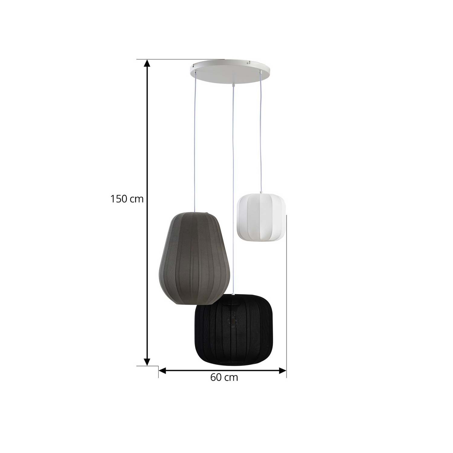 B-Ware Lindby Hängelampe Pendelleuchte Lampe Schwarz Weiß Grau Textil 60cm 3 Flammig690 - 4251911793871