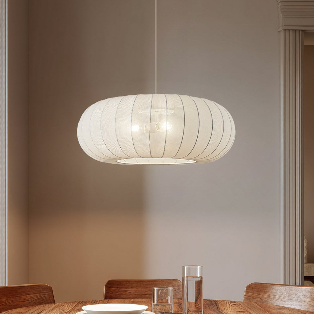 Lindby Hängeleuchte Pendelampe Helin weiß Textil Ø 70 cm 3 x E27 LED Leuchte - 4255830905124