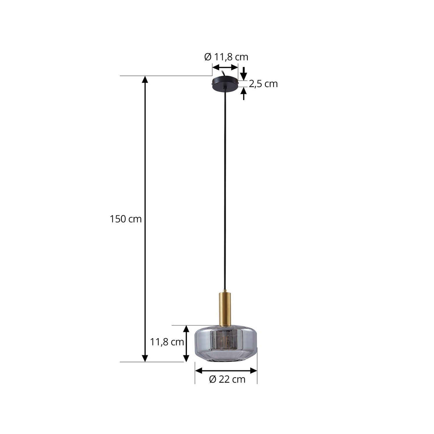 Lindby Hängeleuchte Pendellampe Lampe Glas Rauchgrau 22cm Hildur Leuchte Spot B-Ware - 4251911793321