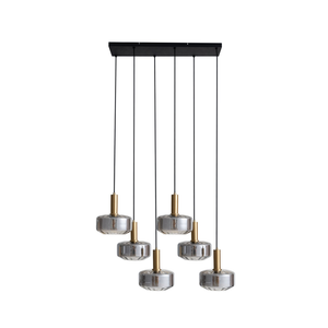 B-Ware Lindby Hängeleuchte Pendelleuchte Lampe Leuchte Hildur Rauchgrau Glas 6flg ø2710