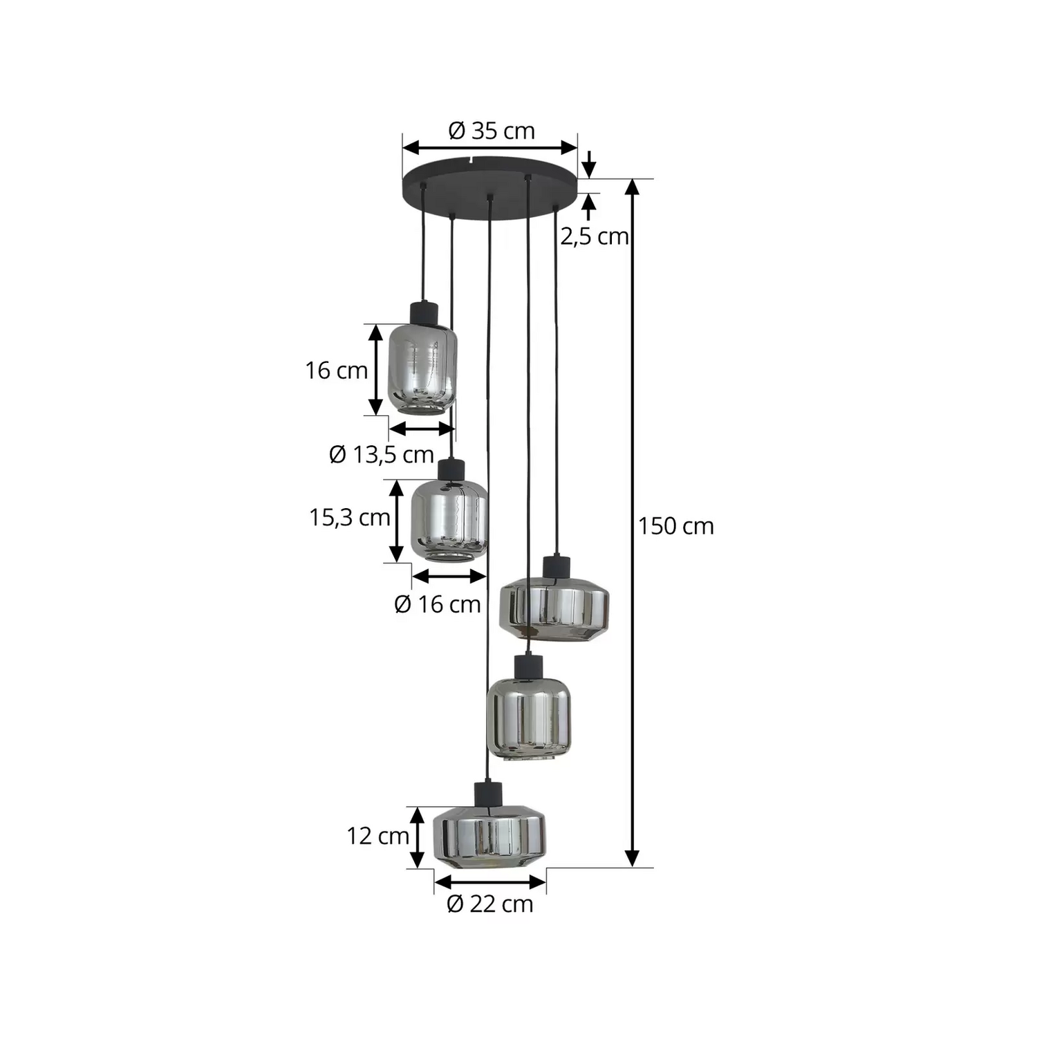 B-Ware Lindby Hängeleuchte Hildur Hängelampe Deckenlampe ø 22/16/13,5 Cm Rauchgrau Glas - 4251911793512