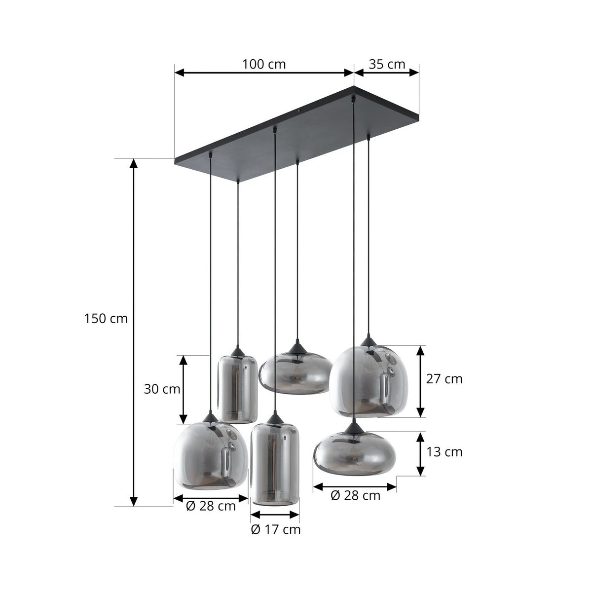 Lindby Hängeleuchte Pendelleuchte Marla Glas rauchgrau 6 flammig - 4255830904141
