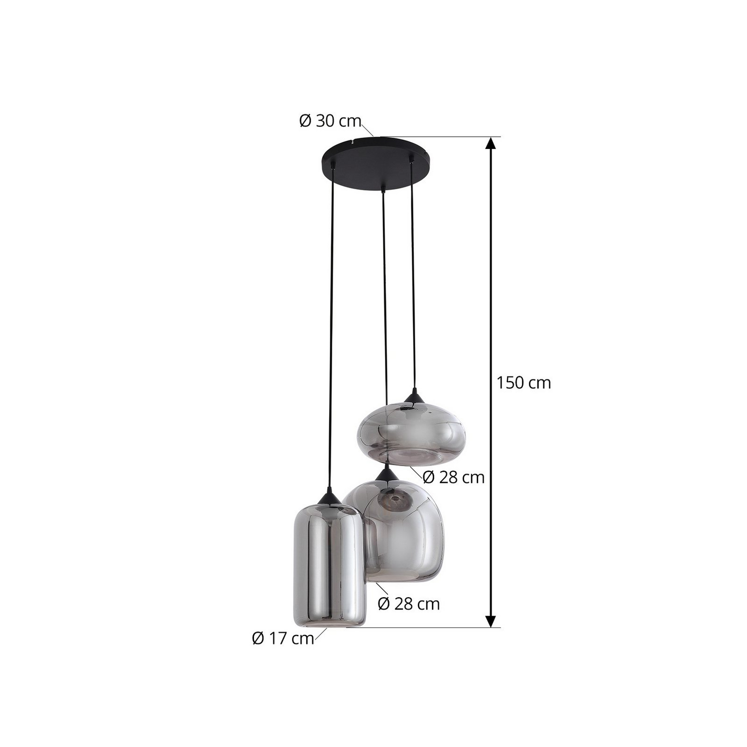 B-Ware Lindby Hängeleuchte Pendelleuchte Marla Glas Rauchgrau 50 Cm Rondell Lampe S222