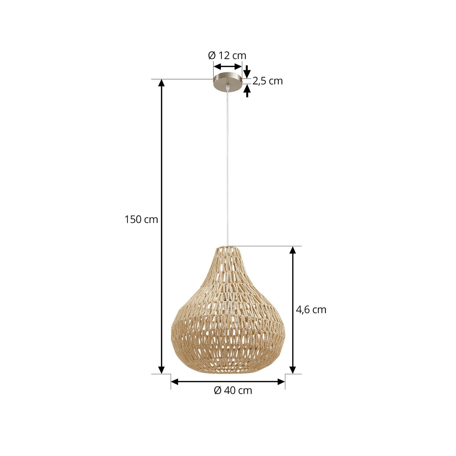 Lindby Hängeleuchte Pendelleuchte Miryam Hanfseil natur Ø 40 cm - 4251911792911