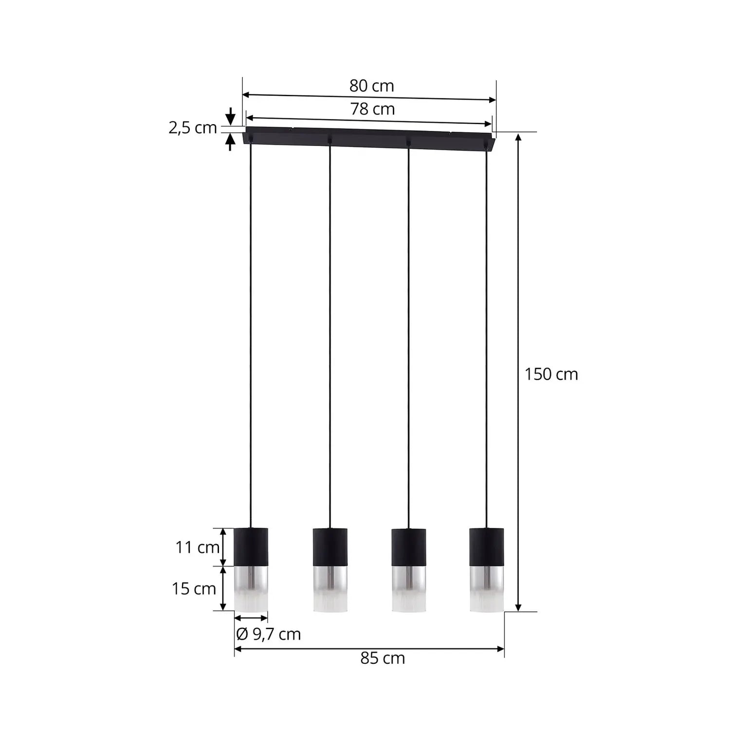 B-Ware Lindby Hängeleuchte Svante Hängelampe Deckenleuchte Lampe 4 Flg Schwarz Glas207 - 4251911791556