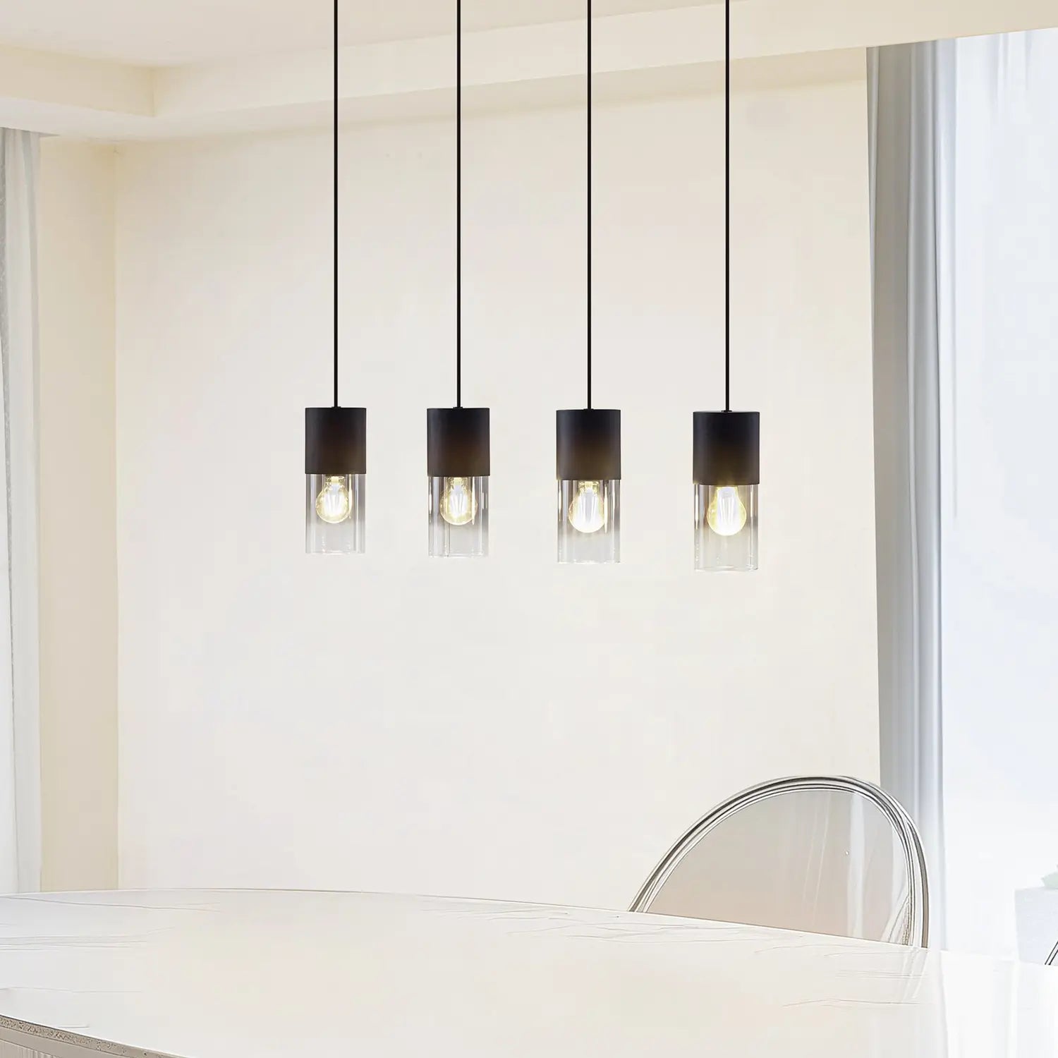 B-Ware Lindby Hängeleuchte Svante Hängelampe Deckenleuchte Lampe 4 Flg Schwarz Glas207 - 4251911791556