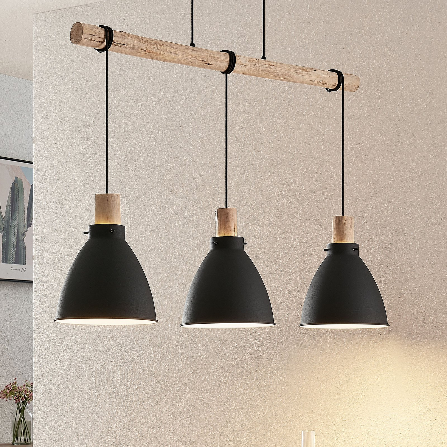 B-Ware Lindby Hängeleuchte Pendelleuchte Trebale Schwarz Holz Esstisch Lampe Holz226