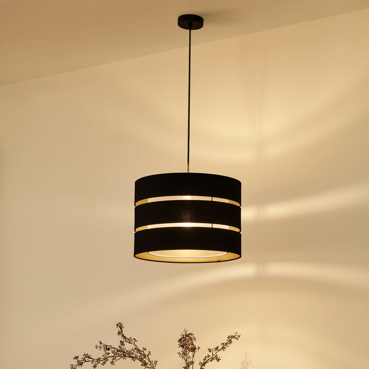 Lindby Hängeleuchte Pendelleuchte Tsomo schwarz Stoff Deckenleuchte E27 LED 40cm - 4251911765441