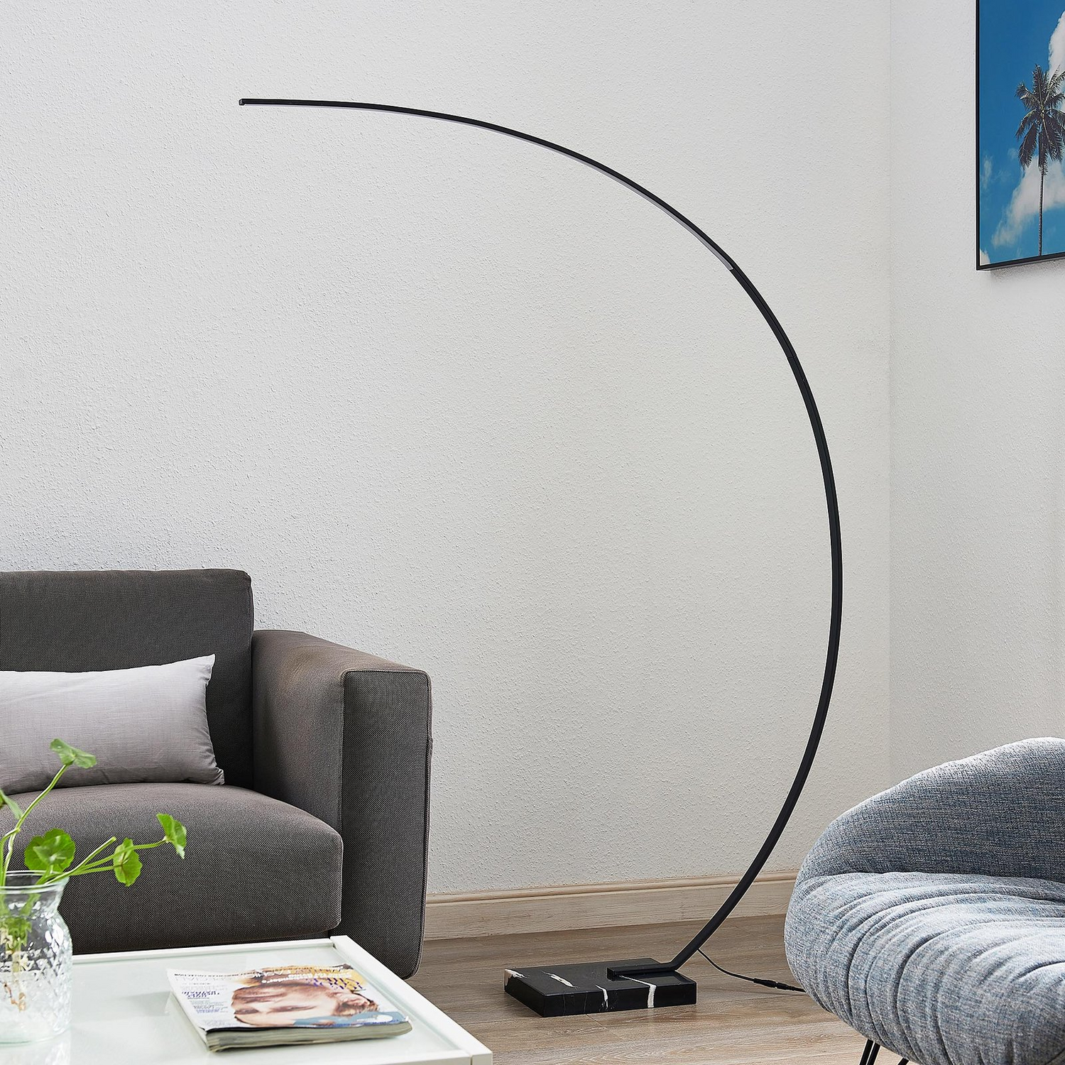 B-Ware Lindby Stehlampe Bogenlampe Led Kendra Schwarz Wohnzimmerlampe Dimmbar Aluminium