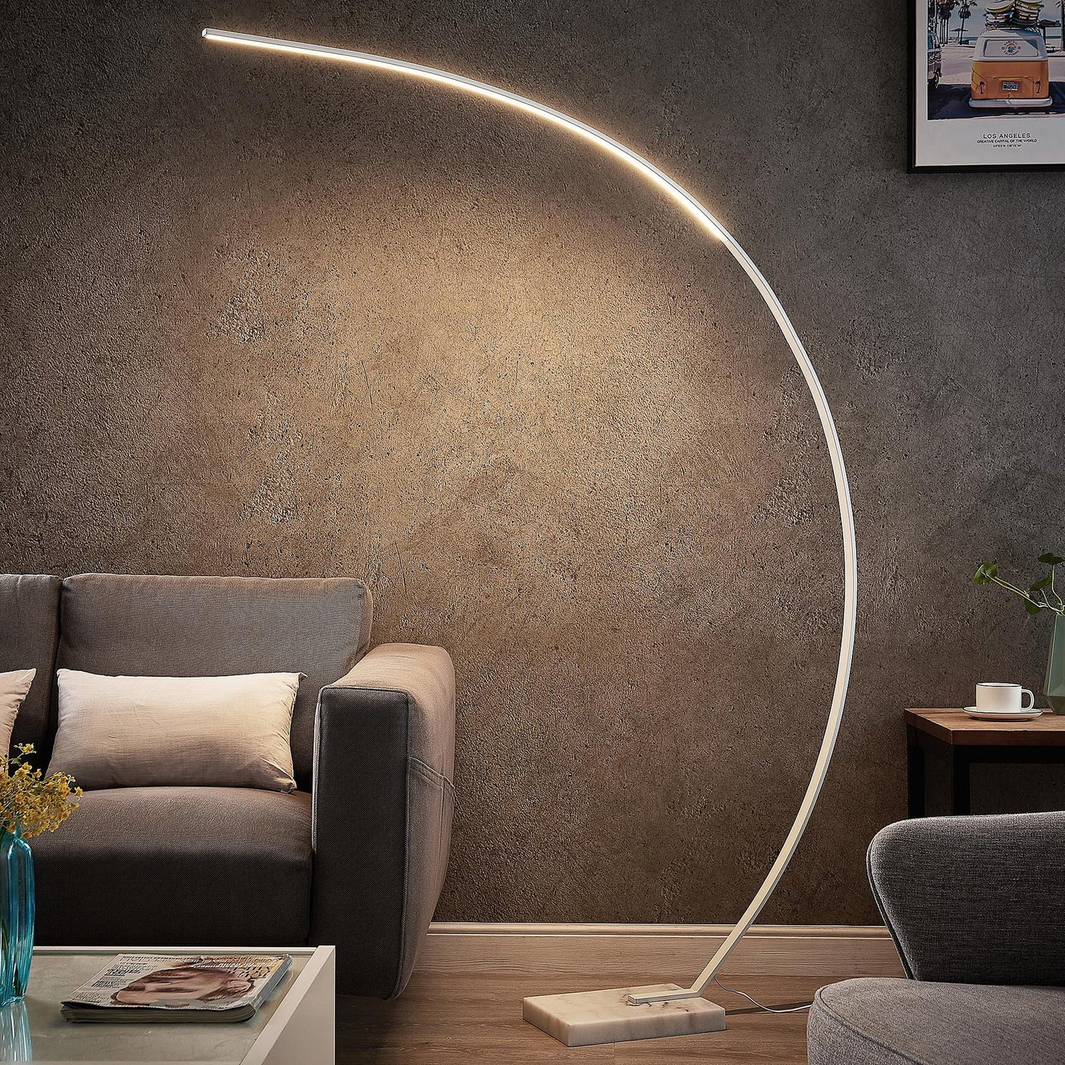 B-Ware Lindby Stehlampe Bogenleuchte Led Kendra Weiß Dimmer Marmorfuß Aluminium263