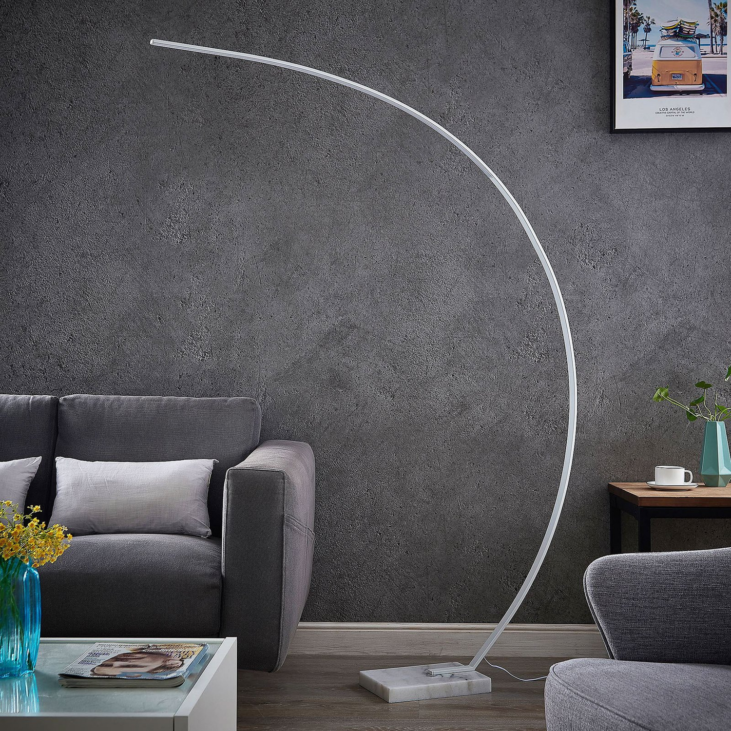 B-Ware Lindby Stehlampe Bogenleuchte Led Kendra Weiß Dimmer Marmorfuß Aluminium263