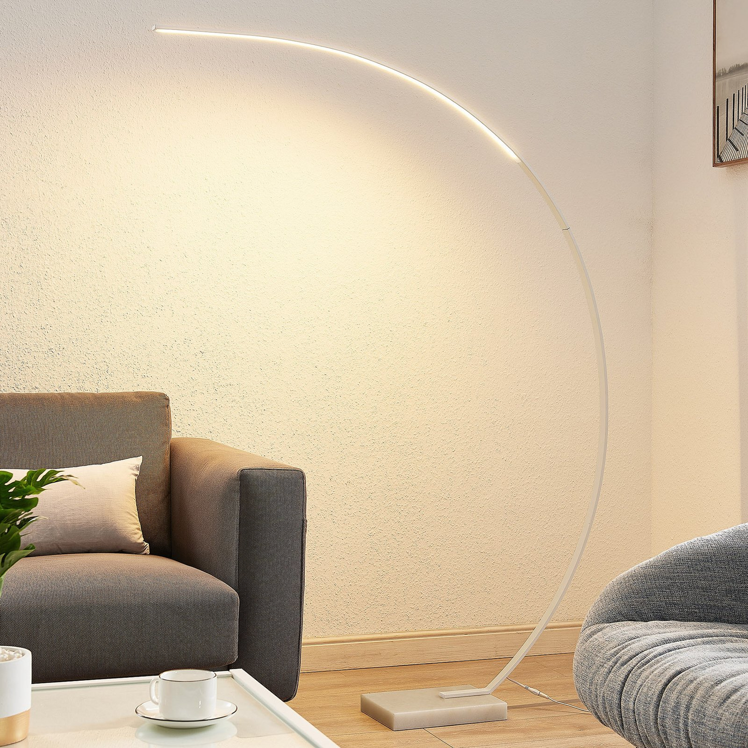 B-Ware Lindby Stehlampe Bogenleuchte Led Kendra Weiß Dimmer Marmorfuß Aluminium263