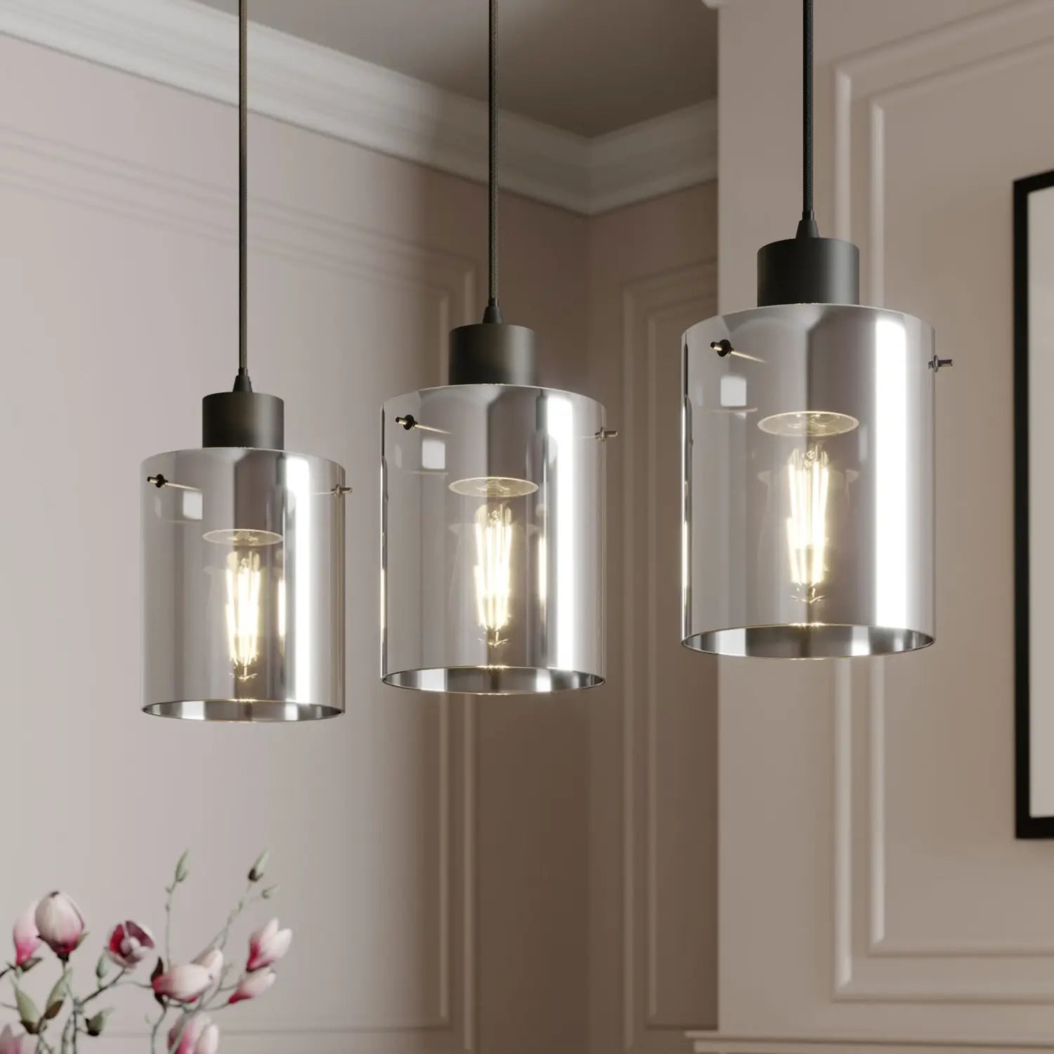 B-Ware Lindby Kourtney Hängeleuchte Deckenlampe Pendelleuchte Lampe Schwarz Rauchgrau