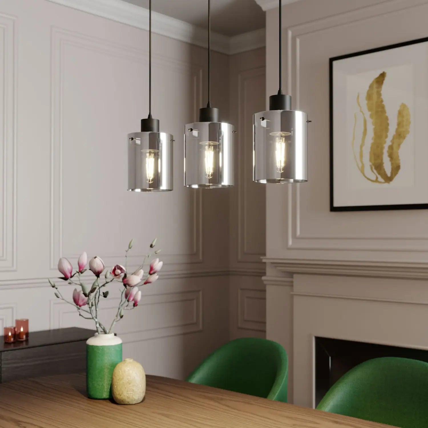 Suspension Lindby Kourtney de qualité B, plafonnier, E27, noir, gris fumé 914