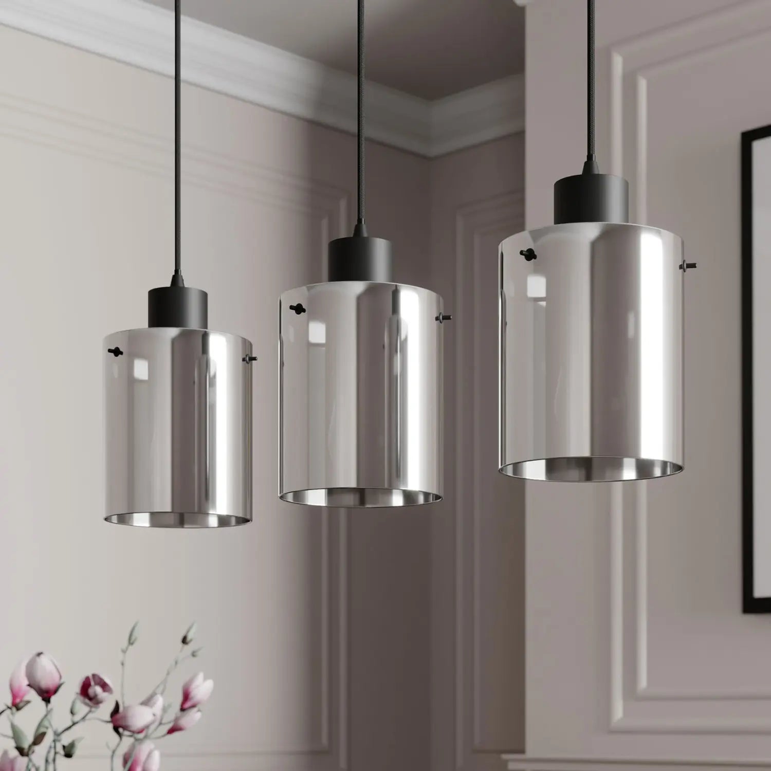 B-Ware Lindby Kourtney Hängeleuchte Deckenlampe Pendelleuchte Lampe Schwarz Rauchgrau