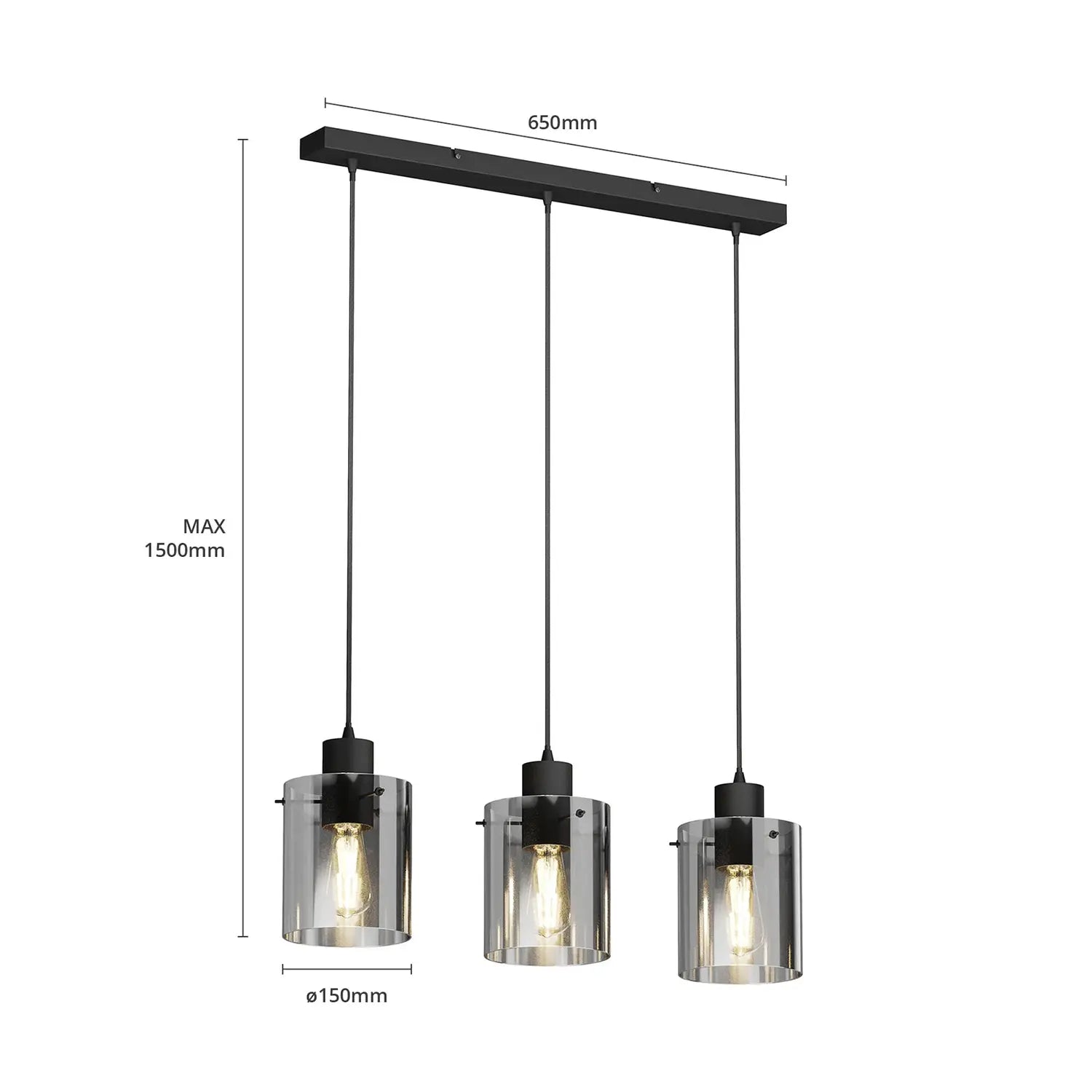 B-Ware Lindby Kourtney Hängeleuchte Deckenlampe Pendelleuchte Lampe Schwarz Rauchgrau