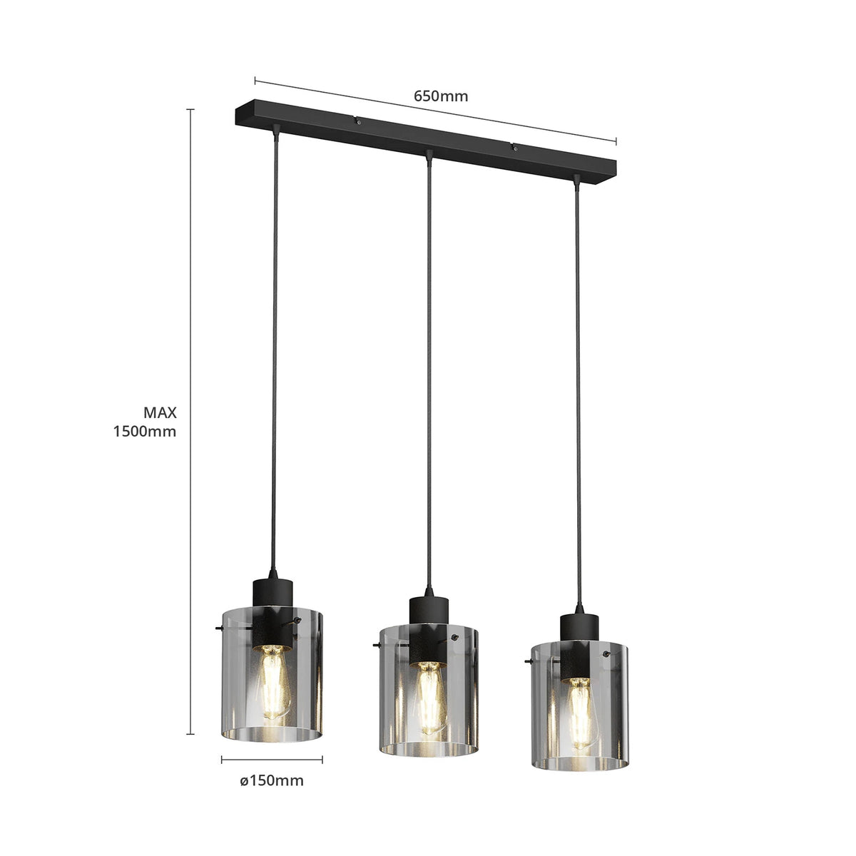 Lindby Kourtney Hängeleuchte Deckenlampe Pendelleuchte Lampe schwarz rauchgrau - 4251096585193