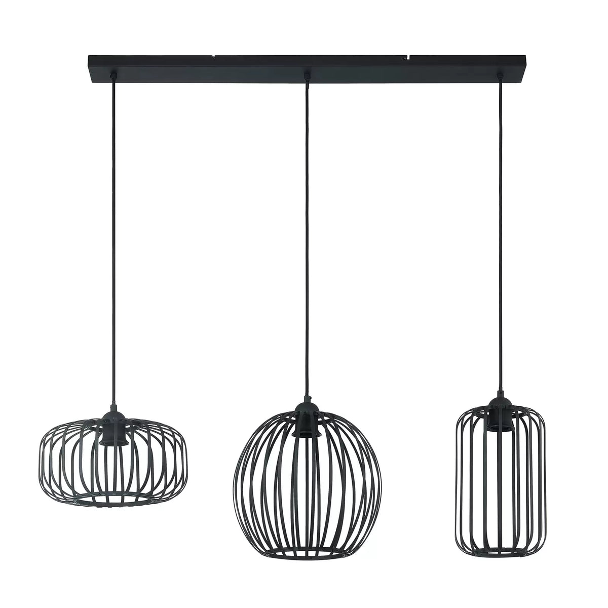 Lindby Krish Pendellampe schwarz Eisen Käfigoptik 3-flammig dimmbar 90 cm - 4251911761832