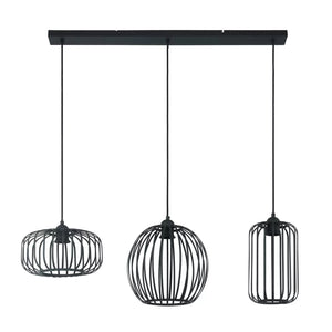 B-Ware Lindby Krish Pendellampe schwarz Eisen Käfigoptik 3-flammig dimmbar 90 cm