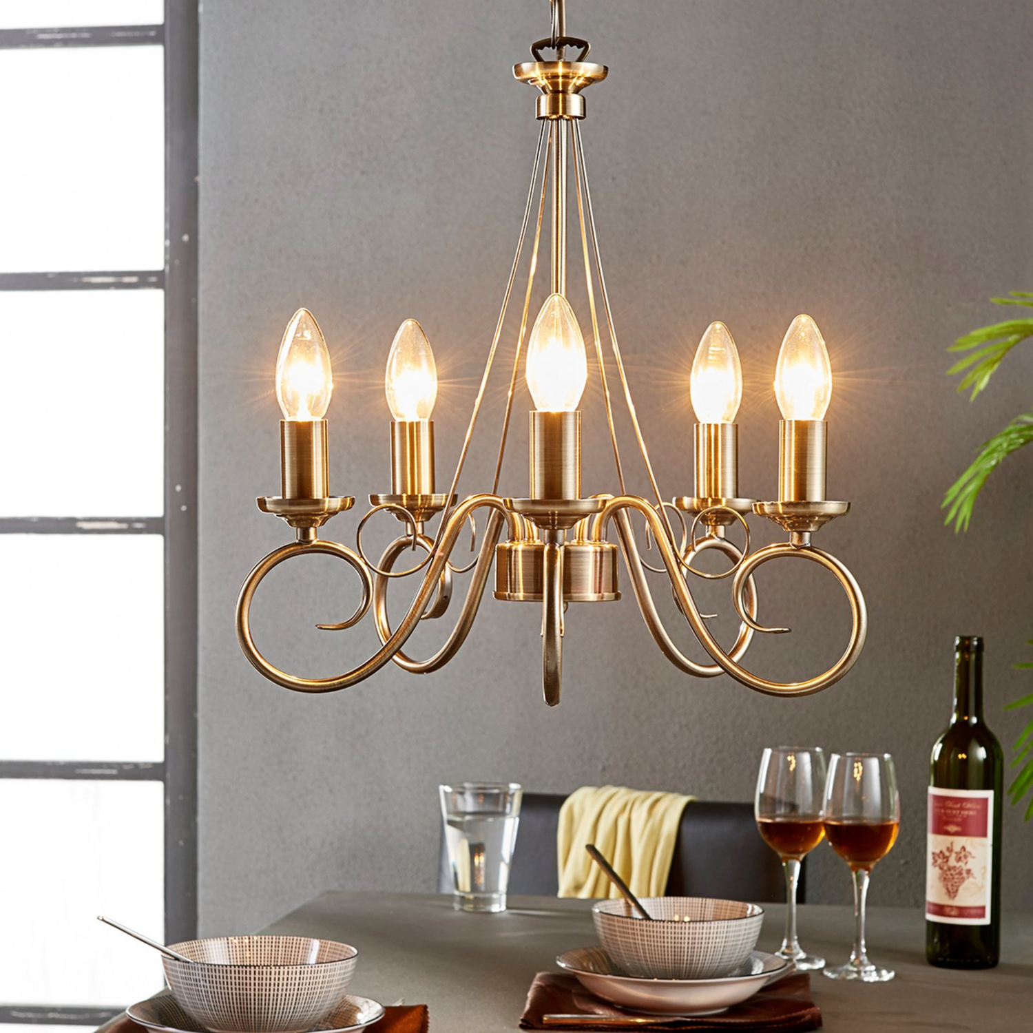 Lustre Lindby de qualité B, suspension Marnia, plafonnier, lampe suspendue 5 lumières E14 