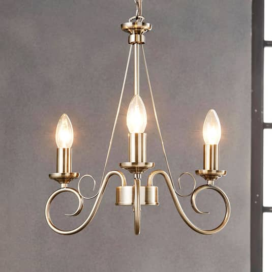 B-Ware Lindby Kronleuchter Marnia, Lampe Leuchte Deckenlampe Altmessing, 3 Flammig E14