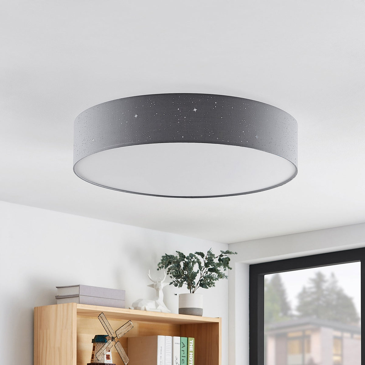 Lindby Deckenlampe Ellamina LED Lampe dimmbar hellgrau mit Fernbedienung 60cm - 4251096586596