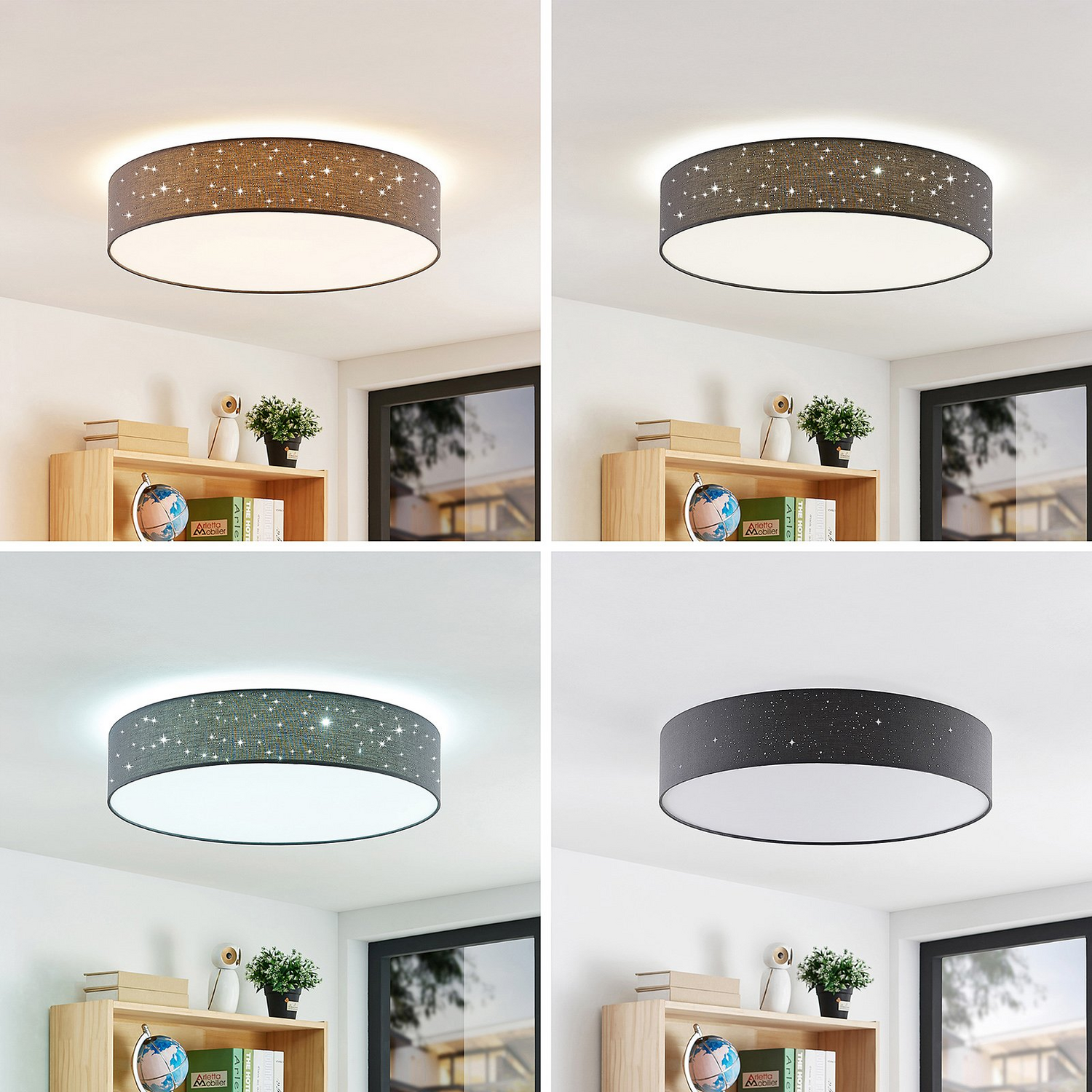 B-Ware Lindby Deckenleuchte Deckenlampe Led Ellamina Textil Anthrazit Fernbedienung 526 - 4251096586602