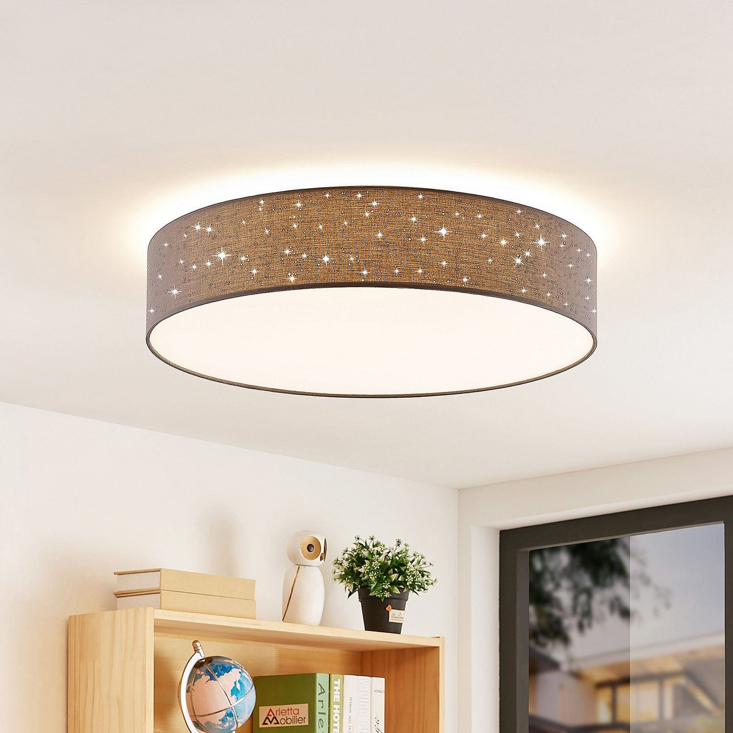 B-Ware Lindby Deckenleuchte Deckenlampe Led Ellamina Textil Anthrazit Fernbedienung 526 - 4251096586602