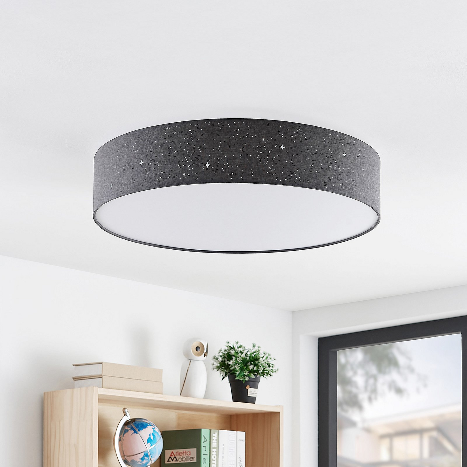 B-Ware Lindby Deckenleuchte Deckenlampe Led Ellamina Textil Anthrazit Fernbedienung 526 - 4251096586602