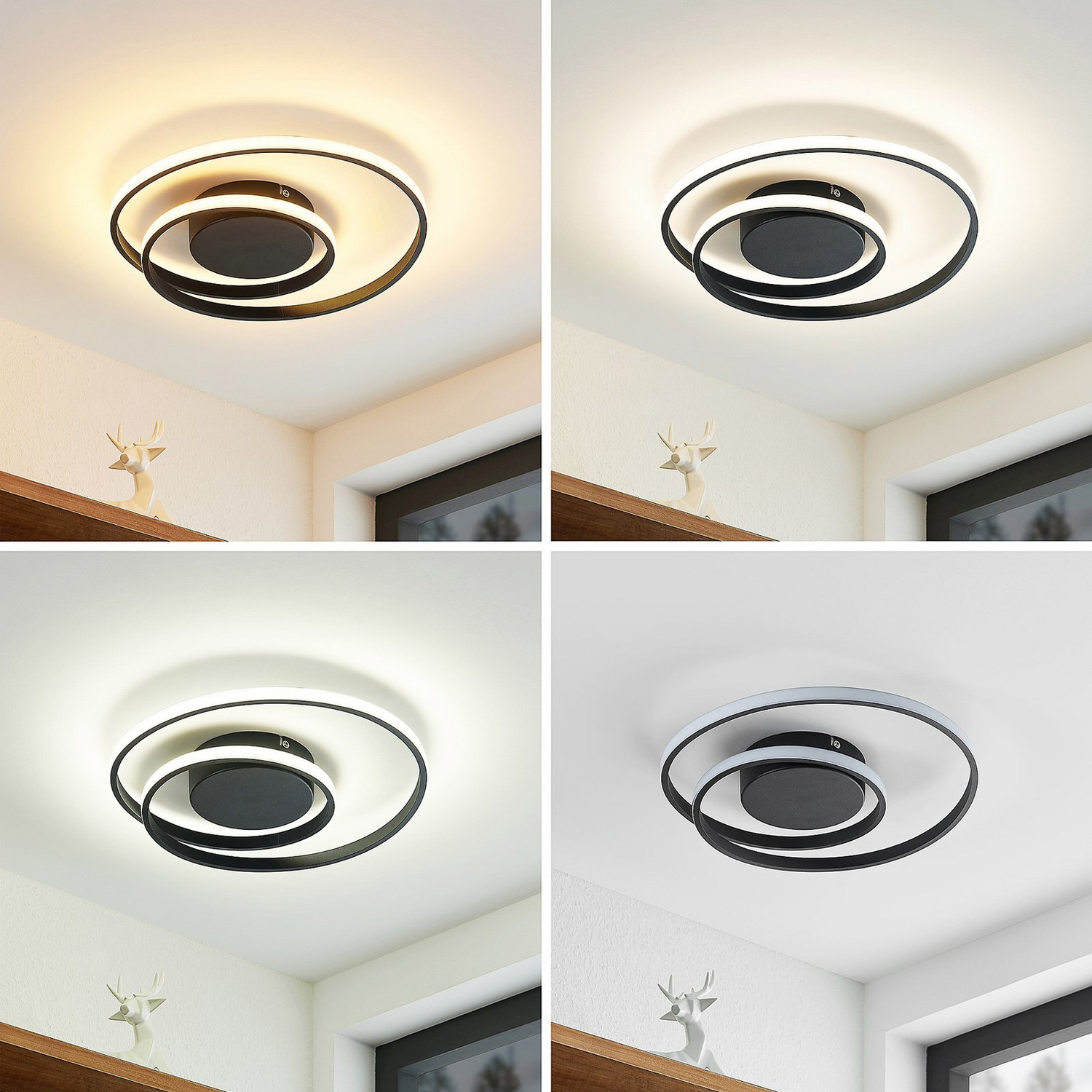 Plafonnier LED Lindby de qualité B, lampe de plafond Emisua, lampe LED à température de couleur variable, 22 watts, noir 