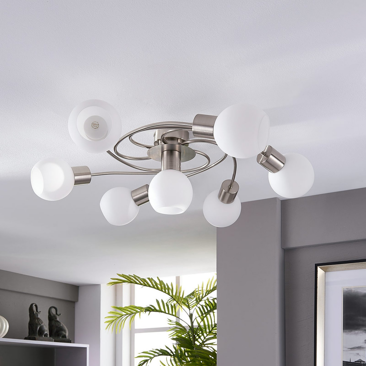 B-Ware Lindby Deckenlampe Deckenleuchte Ciala Glas Nickel E14 Siebenflammig