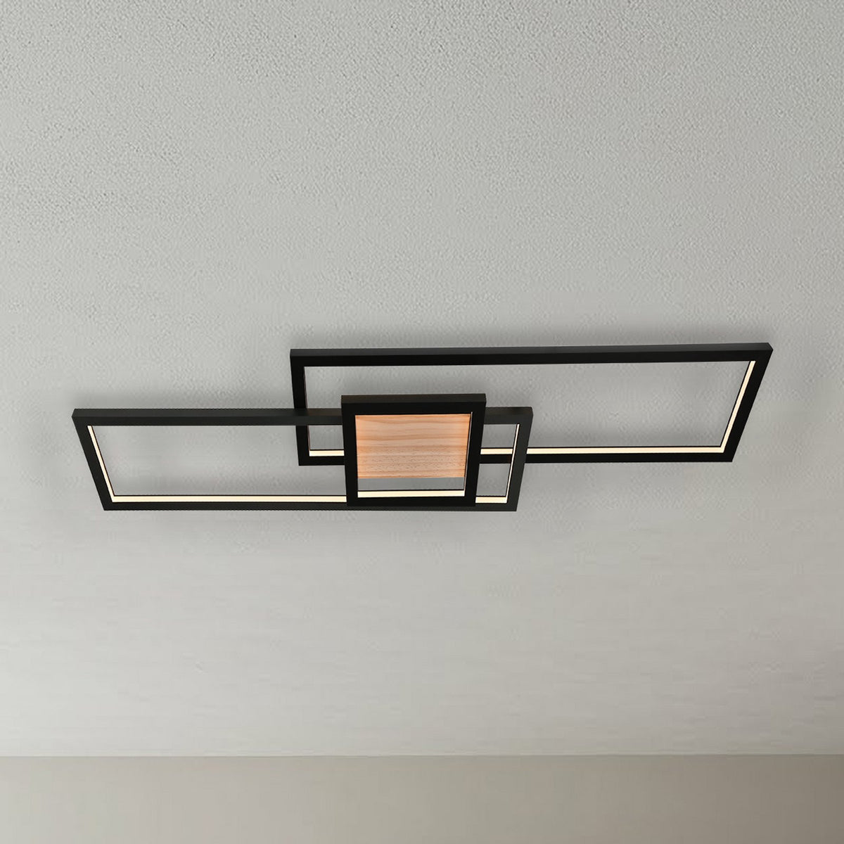 Lindby Deckenleuchte Lampe LED Emiljan schwarz Metall dimmbar Holz Wohnzimmer - 4251911799262