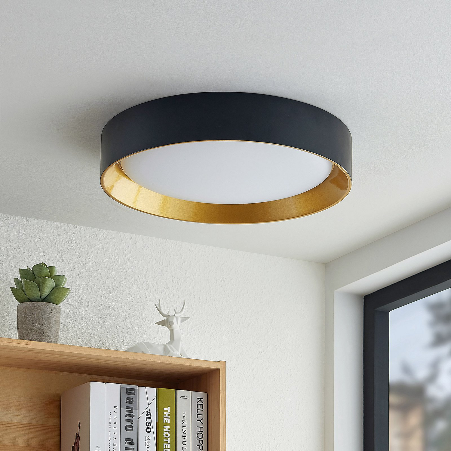 B-Ware Lindby Deckenleuchte Zimmerlampe Led Kambia Schwarz Gold Aluminium Acryl 55 Cm - 4251911702675