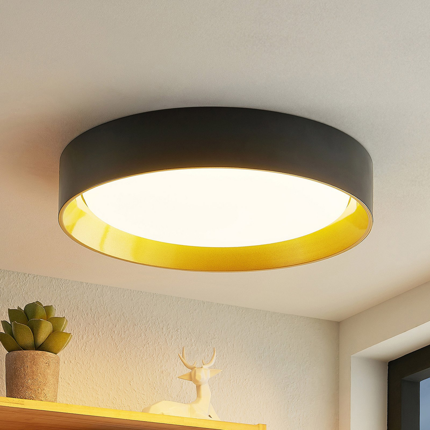 B-Ware Lindby Deckenleuchte Zimmerlampe Led Kambia Schwarz Gold Aluminium Acryl 55 Cm - 4251911702675