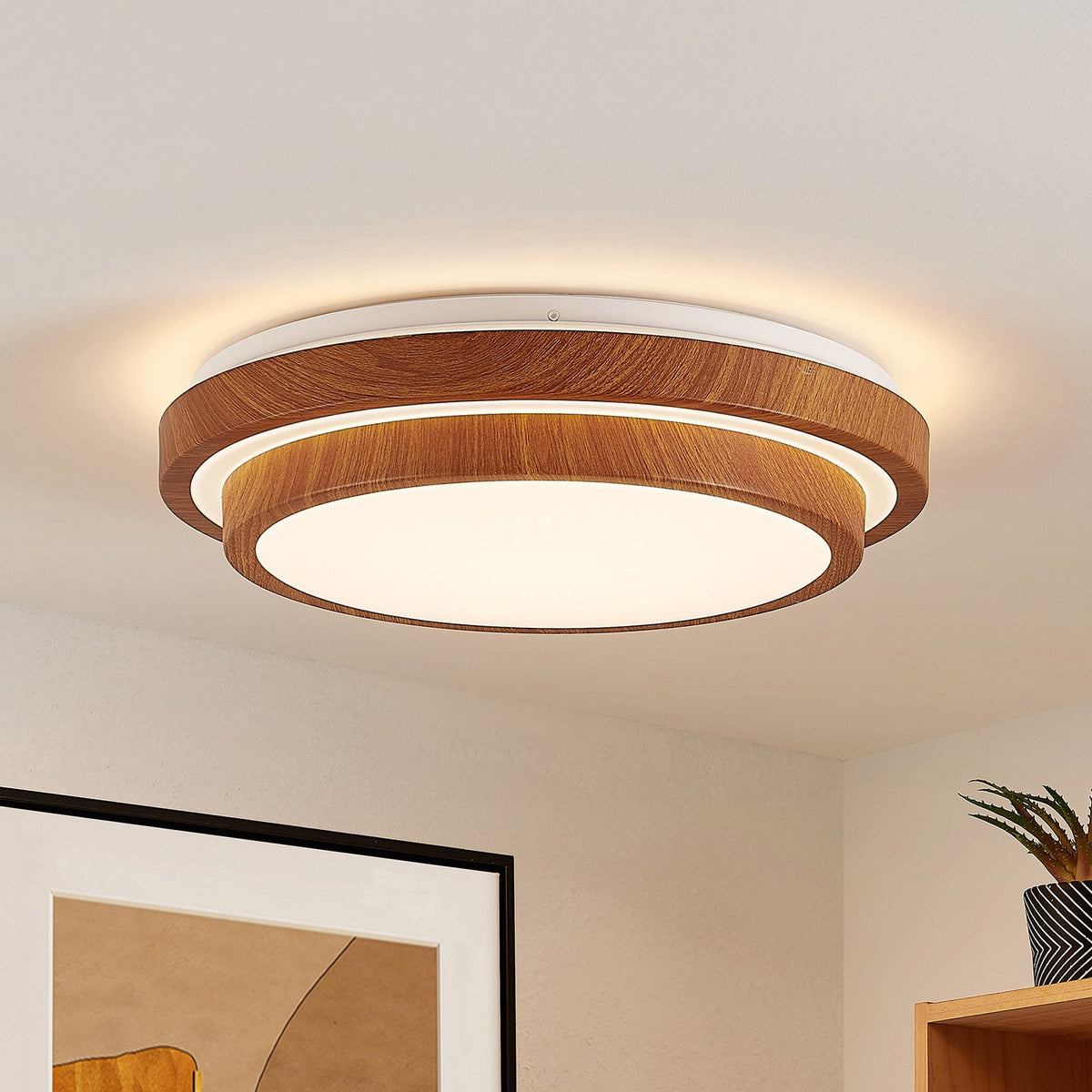Lindby Deckenleuchte Deckenlampe LED Vaako Holzoptik rund Wohnzimmer Arbeitszimm - 4251911700527