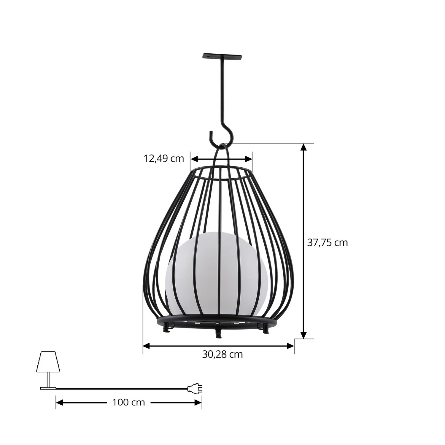 Lampe solaire LED Lindby de qualité B, plafonnier Kelda en aluminium noir de 38 cm à intensité variable